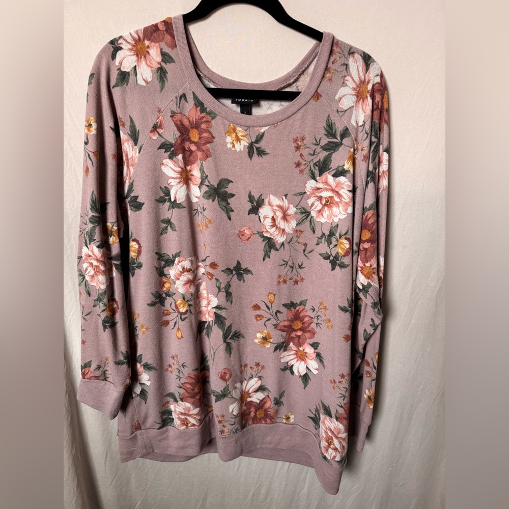 Torrid Floral Long Sleeve Top - Pink and White